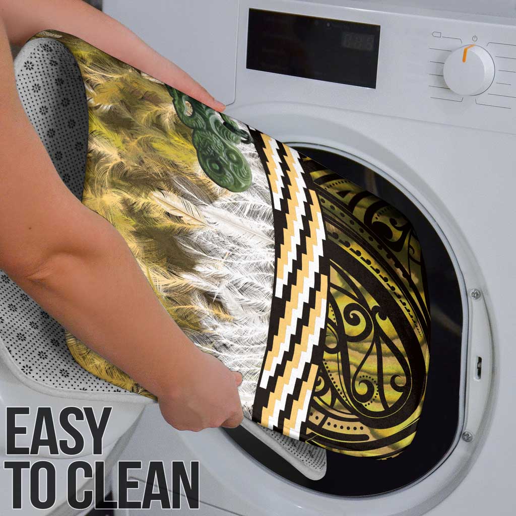 Yellow Traditional Cloak Aotearoa Bathroom Set Maori Paua Shell Korowai Pattern - Polynesian Pride