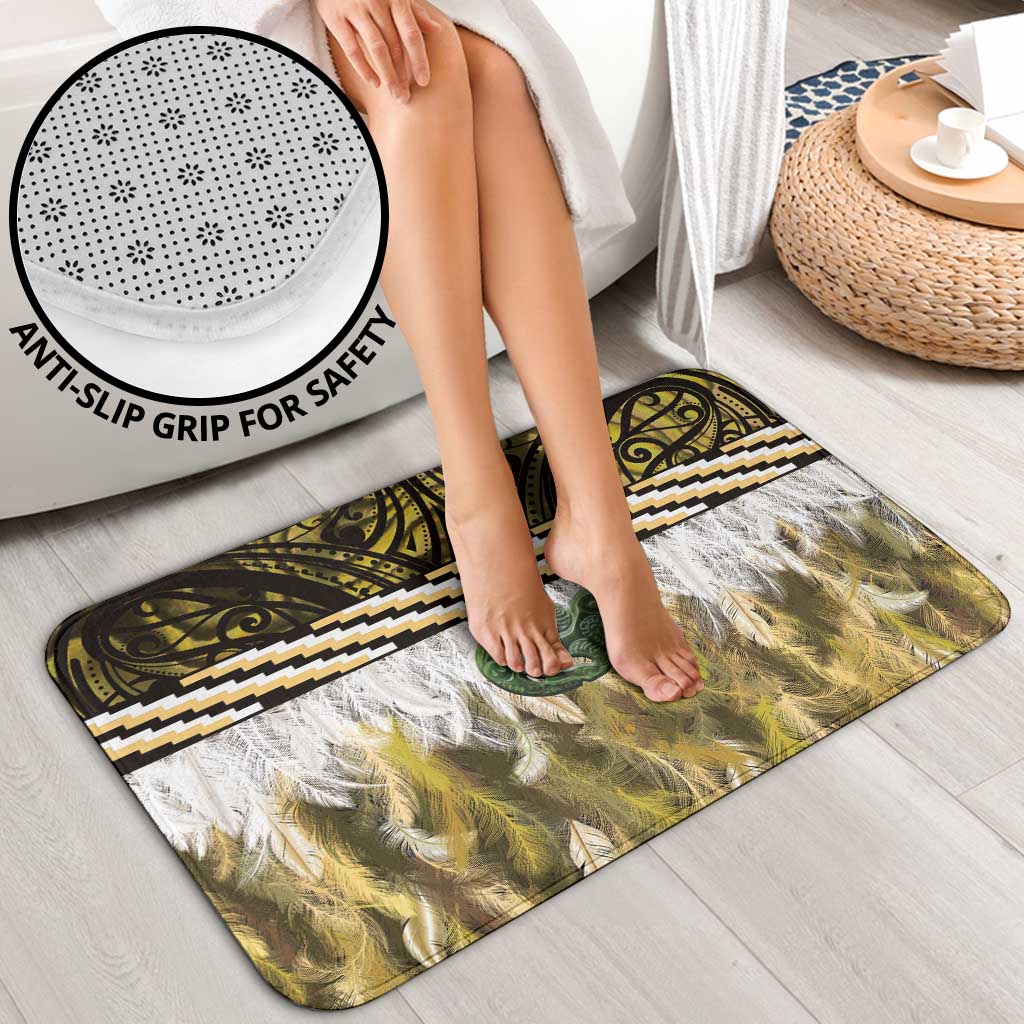 Yellow Traditional Cloak Aotearoa Bathroom Set Maori Paua Shell Korowai Pattern - Polynesian Pride