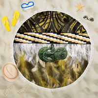 Yellow Traditional Cloak Aotearoa Beach Blanket Maori Paua Shell Korowai Pattern