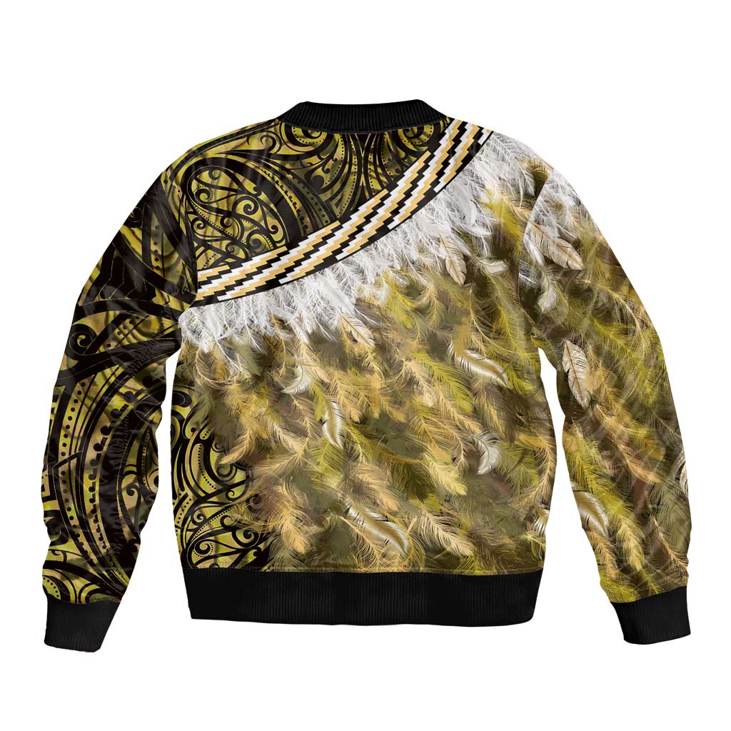 Yellow Traditional Cloak Aotearoa Bomber Jacket Maori Paua Shell Korowai Pattern LT14 - Polynesian Pride