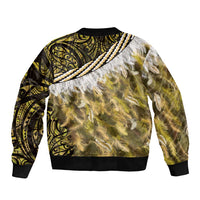 Yellow Traditional Cloak Aotearoa Bomber Jacket Maori Paua Shell Korowai Pattern LT14 - Polynesian Pride