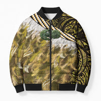 Yellow Traditional Cloak Aotearoa Bomber Puffer Jacket Maori Paua Shell Korowai Pattern LT14 Unisex Yellow - Polynesian Pride