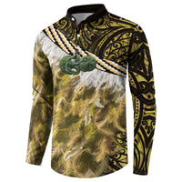 Yellow Traditional Cloak Aotearoa Button Sweatshirt Maori Paua Shell Korowai Pattern