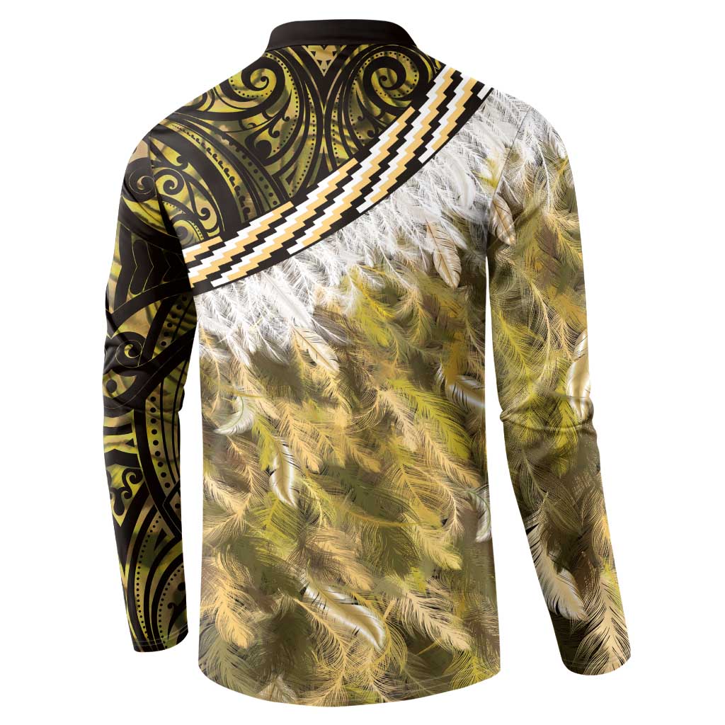 Yellow Traditional Cloak Aotearoa Button Sweatshirt Maori Paua Shell Korowai Pattern