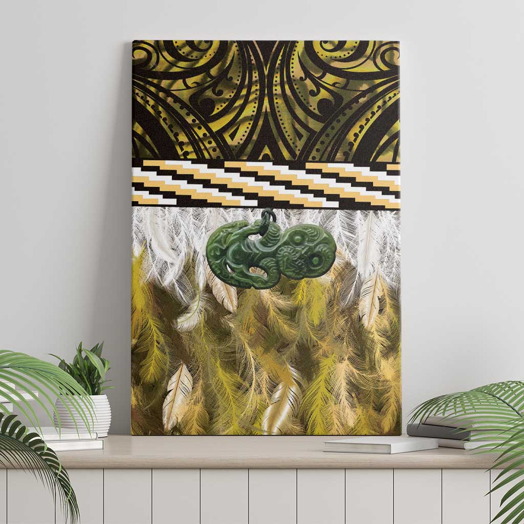 Yellow Traditional Cloak Aotearoa Canvas Wall Art Maori Paua Shell Korowai Pattern