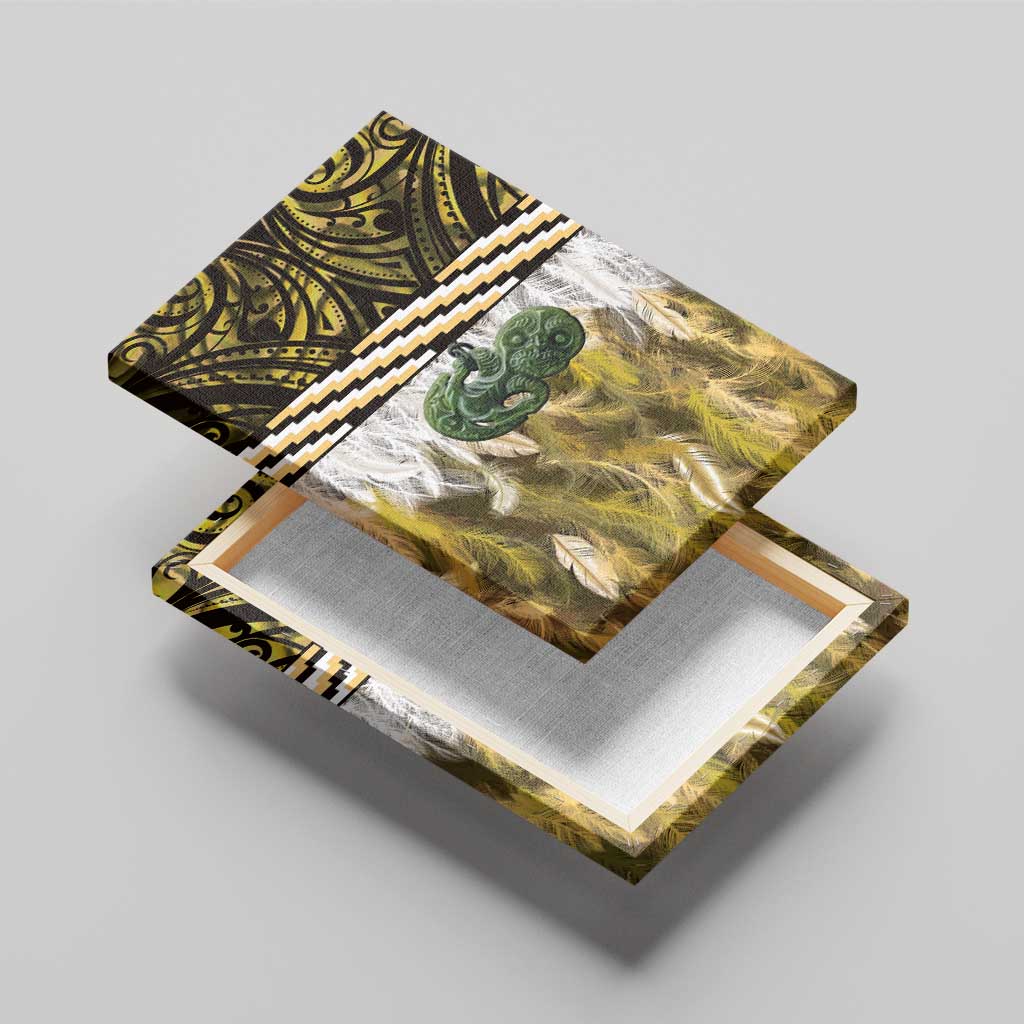 Yellow Traditional Cloak Aotearoa Canvas Wall Art Maori Paua Shell Korowai Pattern