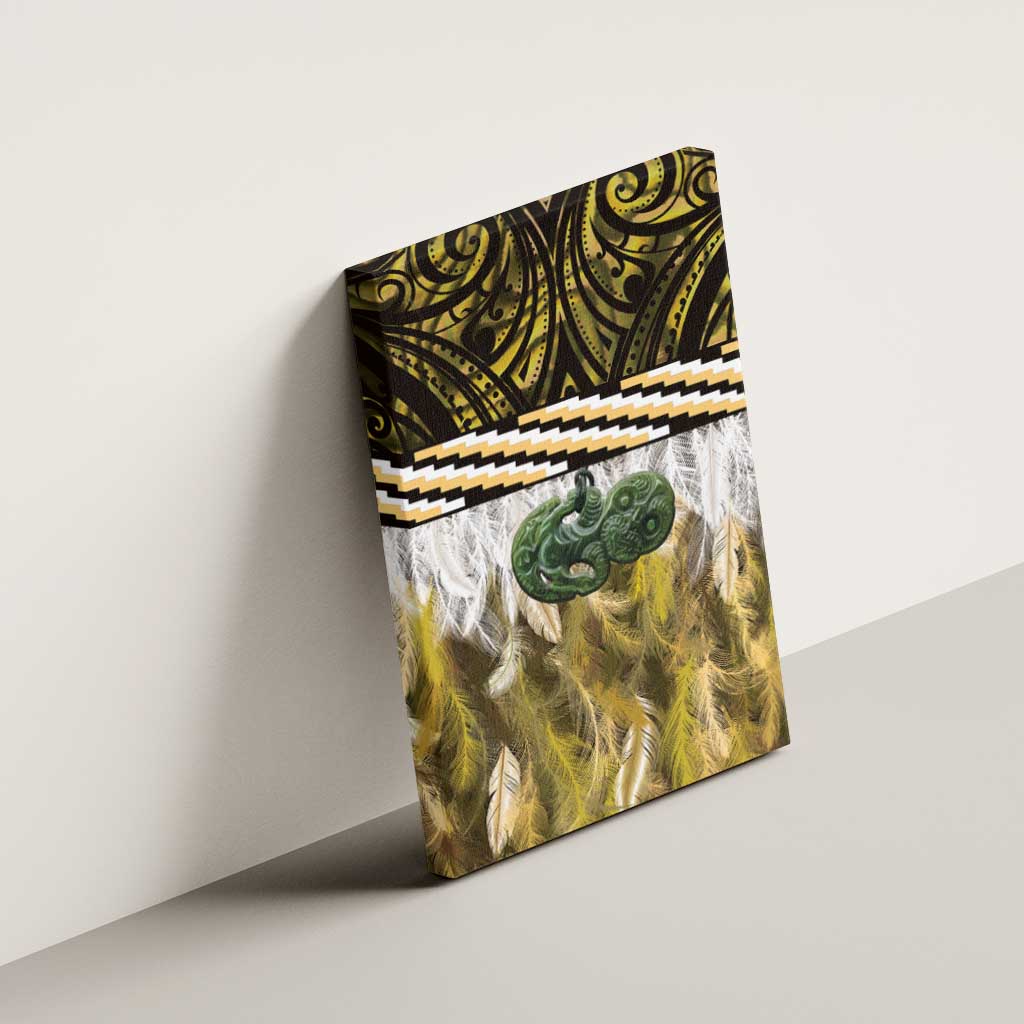 Yellow Traditional Cloak Aotearoa Canvas Wall Art Maori Paua Shell Korowai Pattern