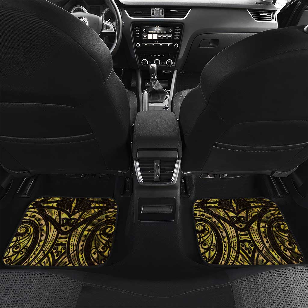 Yellow Traditional Cloak Aotearoa Car Mats Maori Paua Shell Korowai Pattern