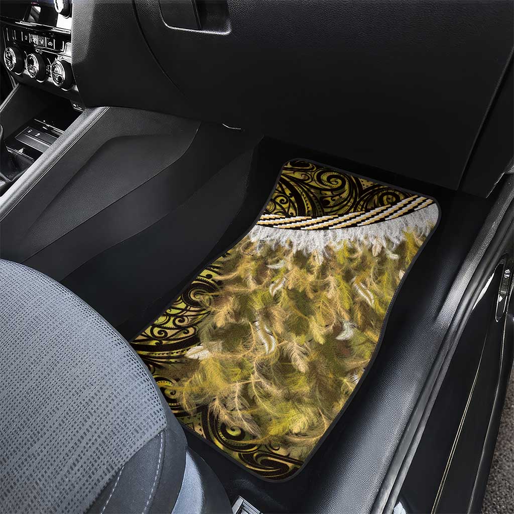 Yellow Traditional Cloak Aotearoa Car Mats Maori Paua Shell Korowai Pattern