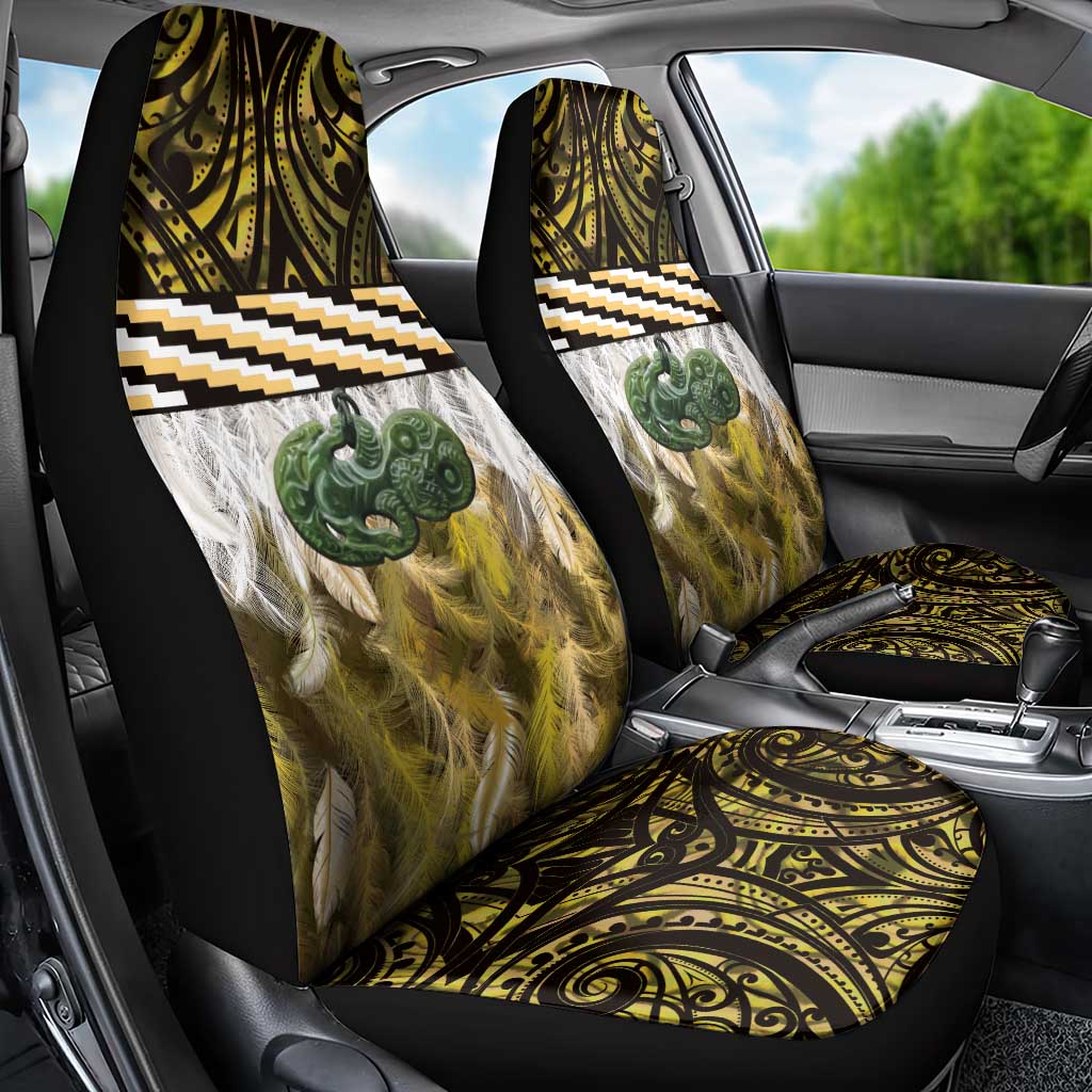 Yellow Traditional Cloak Aotearoa Car Seat Cover Maori Paua Shell Korowai Pattern