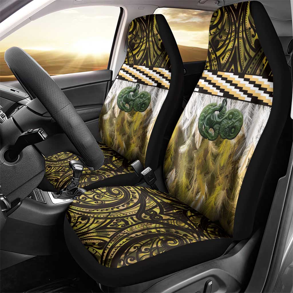 Yellow Traditional Cloak Aotearoa Car Seat Cover Maori Paua Shell Korowai Pattern