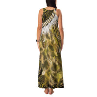 Yellow Traditional Cloak Aotearoa Family Matching Tank Maxi Dress and Hawaiian Shirt Maori Paua Shell Korowai Pattern