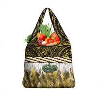 Yellow Traditional Cloak Aotearoa Grocery Bag Maori Paua Shell Korowai Pattern