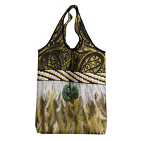 Yellow Traditional Cloak Aotearoa Grocery Bag Maori Paua Shell Korowai Pattern