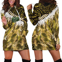 Yellow Traditional Cloak Aotearoa Hoodie Dress Maori Paua Shell Korowai Pattern
