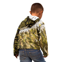 Yellow Traditional Cloak Aotearoa Kid Hoodie Maori Paua Shell Korowai Pattern