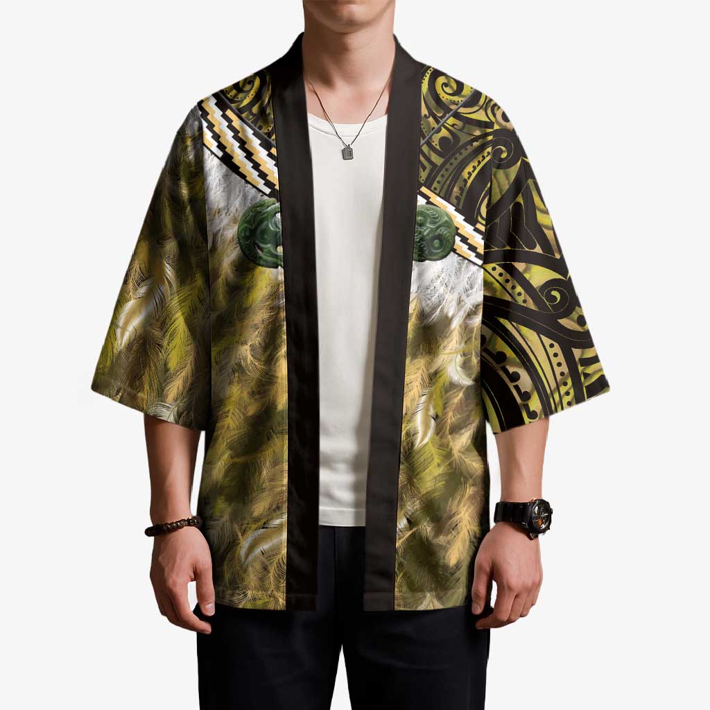 Yellow Traditional Cloak Aotearoa Kimono Maori Paua Shell Korowai Pattern - Polynesian Pride
