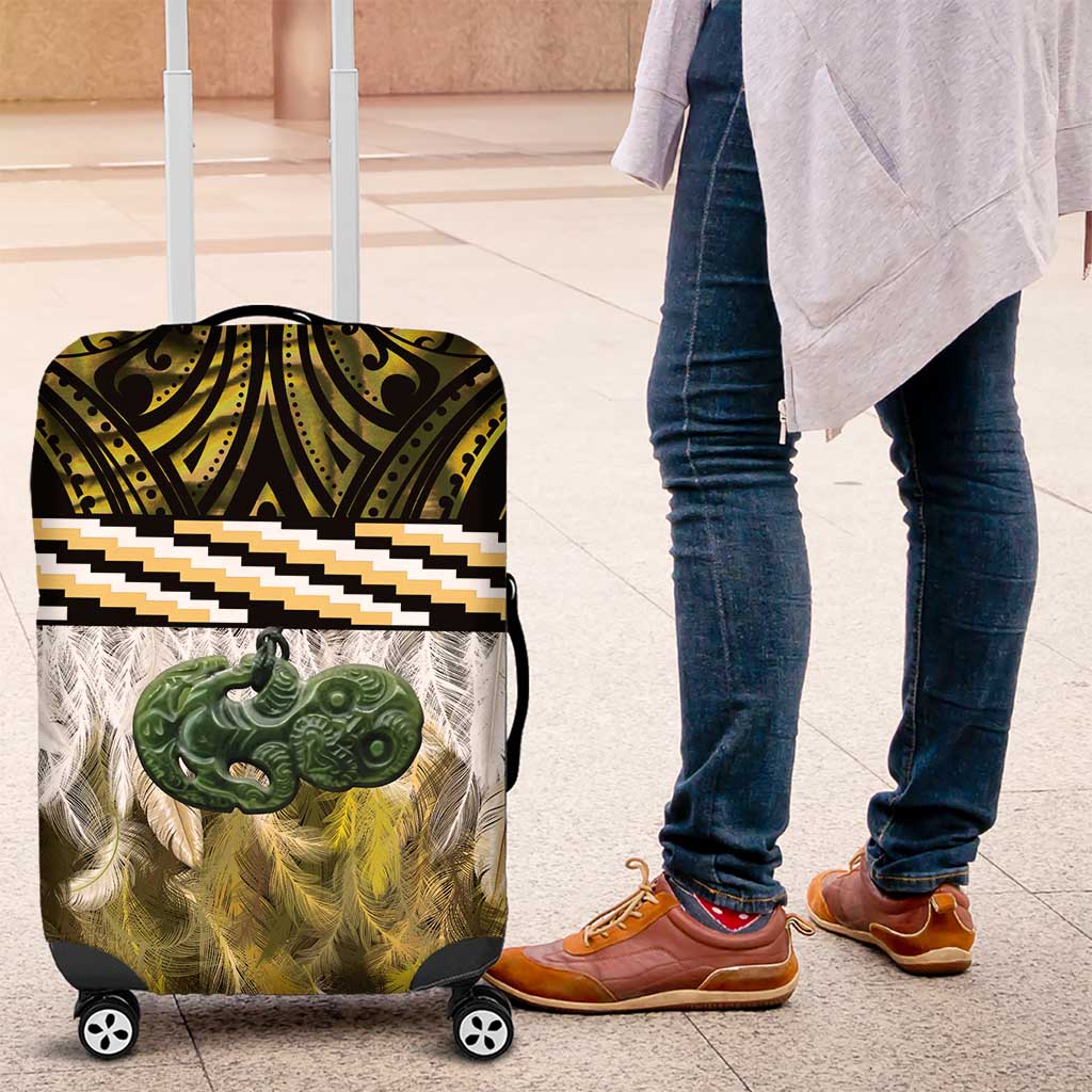Yellow Traditional Cloak Aotearoa Luggage Cover Maori Paua Shell Korowai Pattern LT14 Yellow - Polynesian Pride