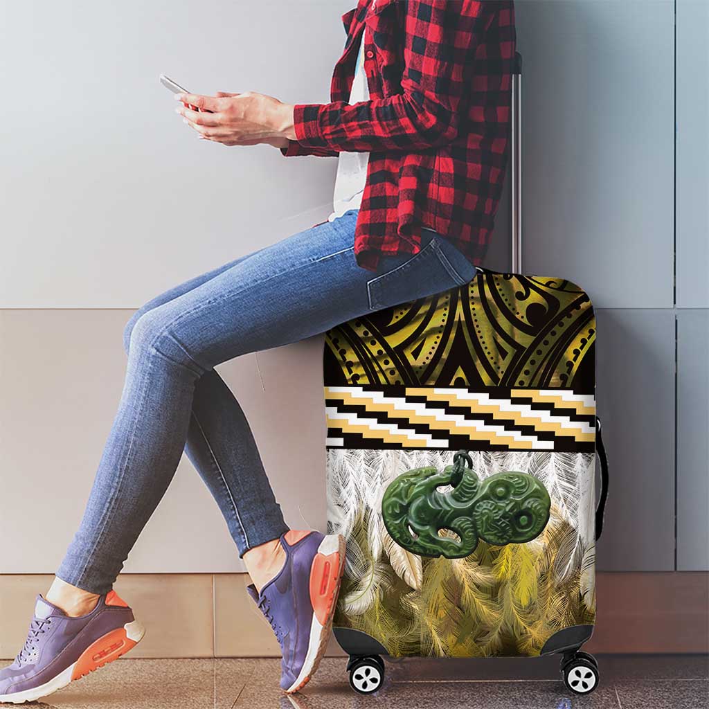 Yellow Traditional Cloak Aotearoa Luggage Cover Maori Paua Shell Korowai Pattern LT14 - Polynesian Pride