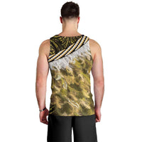 Yellow Traditional Cloak Aotearoa Men Tank Top Maori Paua Shell Korowai Pattern