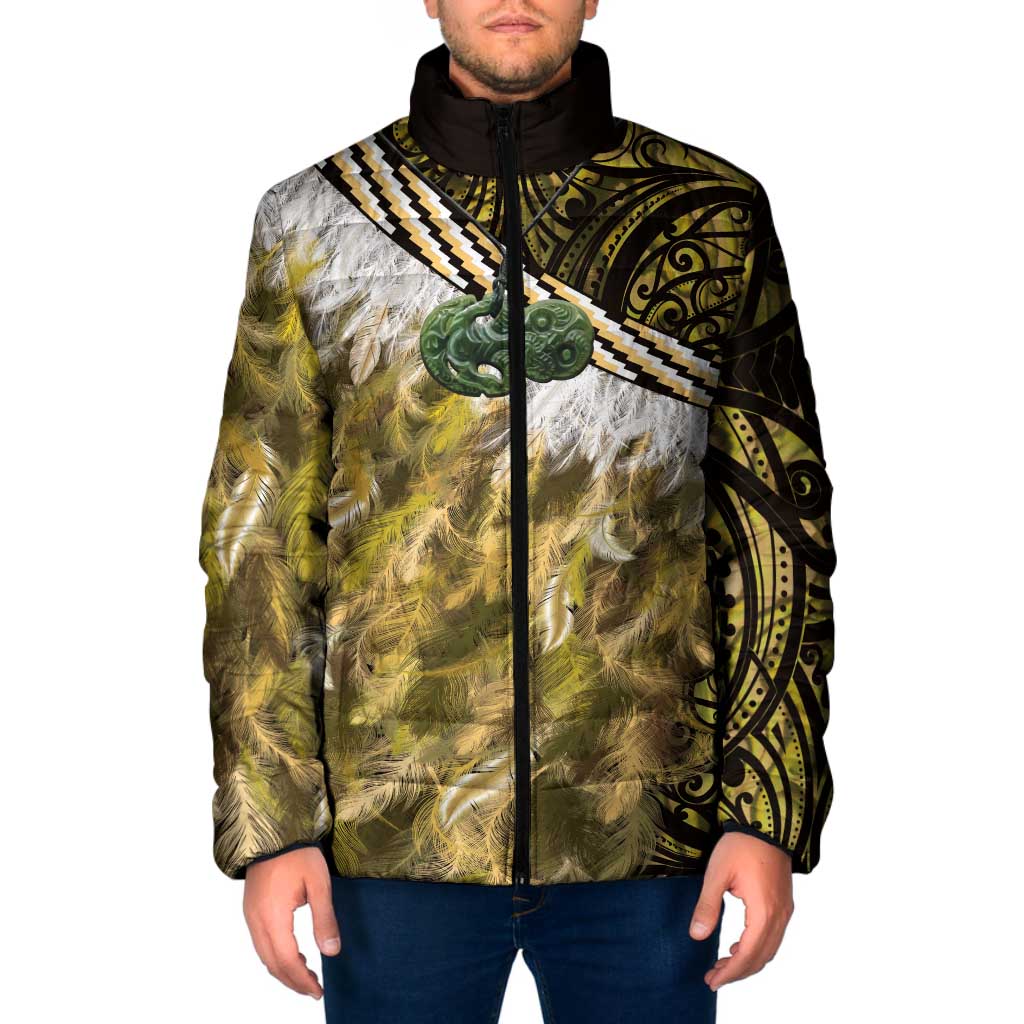 Yellow Traditional Cloak Aotearoa Padded Jacket Maori Paua Shell Korowai Pattern LT14 Men Yellow - Polynesian Pride