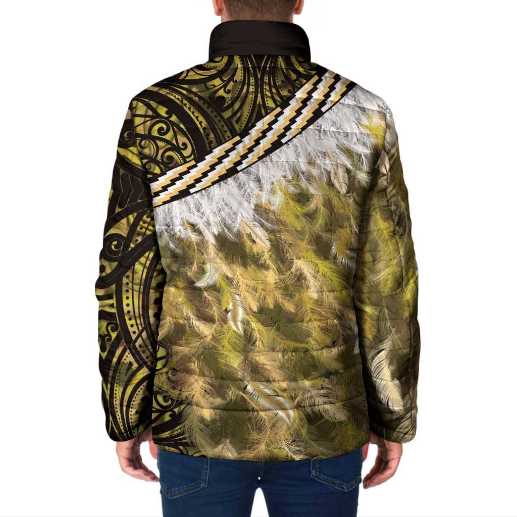 Yellow Traditional Cloak Aotearoa Padded Jacket Maori Paua Shell Korowai Pattern LT14 - Polynesian Pride