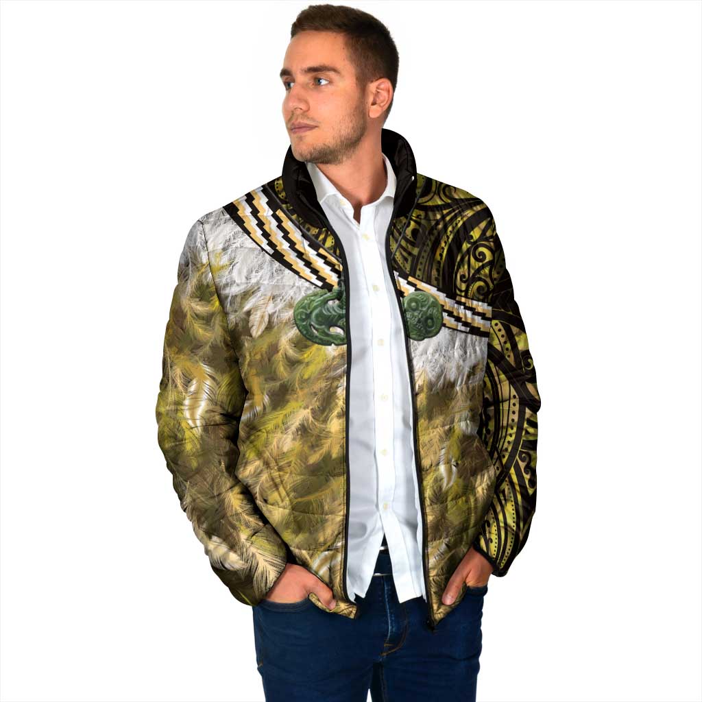 Yellow Traditional Cloak Aotearoa Padded Jacket Maori Paua Shell Korowai Pattern LT14 - Polynesian Pride