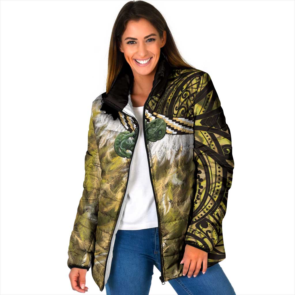 Yellow Traditional Cloak Aotearoa Padded Jacket Maori Paua Shell Korowai Pattern LT14 Women Yellow - Polynesian Pride