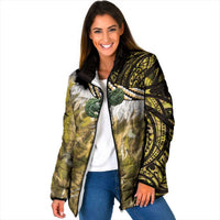 Yellow Traditional Cloak Aotearoa Padded Jacket Maori Paua Shell Korowai Pattern LT14 Women Yellow - Polynesian Pride