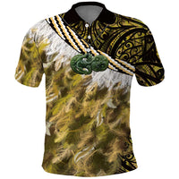 Yellow Traditional Cloak Aotearoa Polo Shirt Maori Paua Shell Korowai Pattern