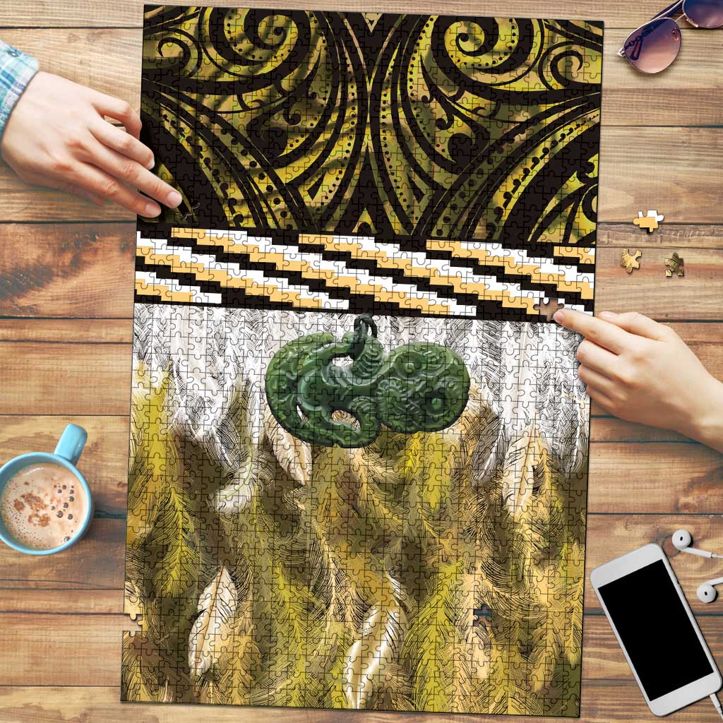 Yellow Traditional Cloak Aotearoa Puzzle Maori Paua Shell Korowai Pattern LT14 Yellow - Polynesian Pride