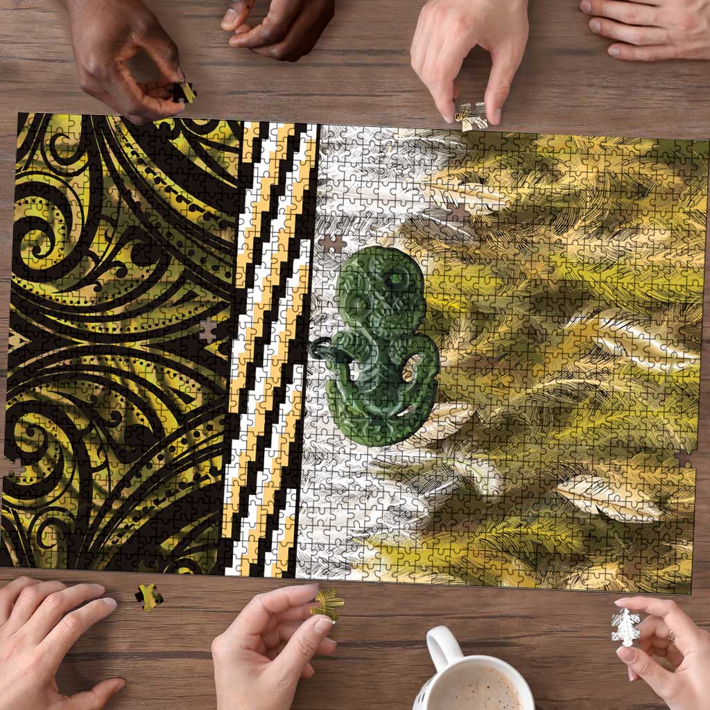 Yellow Traditional Cloak Aotearoa Puzzle Maori Paua Shell Korowai Pattern LT14 - Polynesian Pride