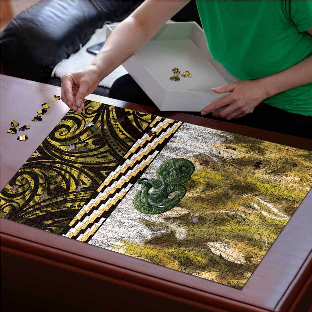 Yellow Traditional Cloak Aotearoa Puzzle Maori Paua Shell Korowai Pattern LT14 - Polynesian Pride