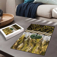 Yellow Traditional Cloak Aotearoa Puzzle Maori Paua Shell Korowai Pattern LT14 - Polynesian Pride