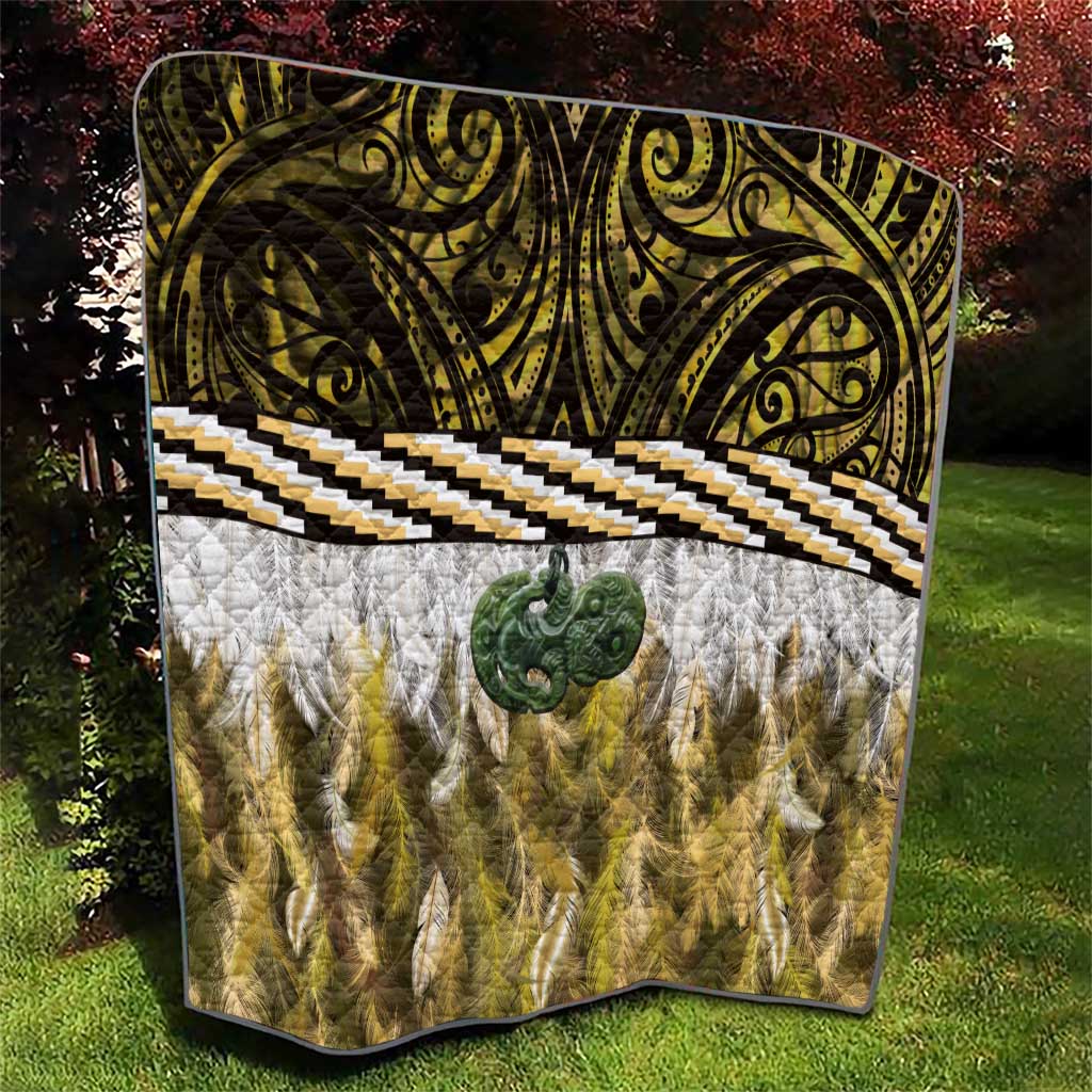 Yellow Traditional Cloak Aotearoa Quilt Maori Paua Shell Korowai Pattern LT14 - Polynesian Pride