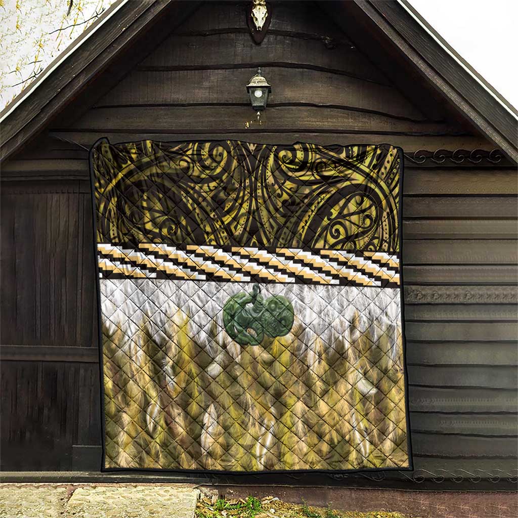 Yellow Traditional Cloak Aotearoa Quilt Maori Paua Shell Korowai Pattern LT14 - Polynesian Pride