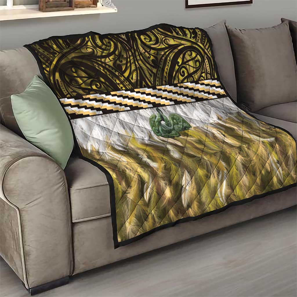 Yellow Traditional Cloak Aotearoa Quilt Maori Paua Shell Korowai Pattern LT14 - Polynesian Pride