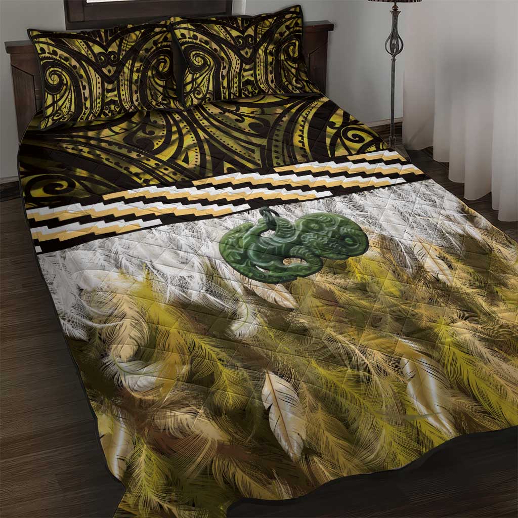 Yellow Traditional Cloak Aotearoa Quilt Bed Set Maori Paua Shell Korowai Pattern LT14 Yellow - Polynesian Pride