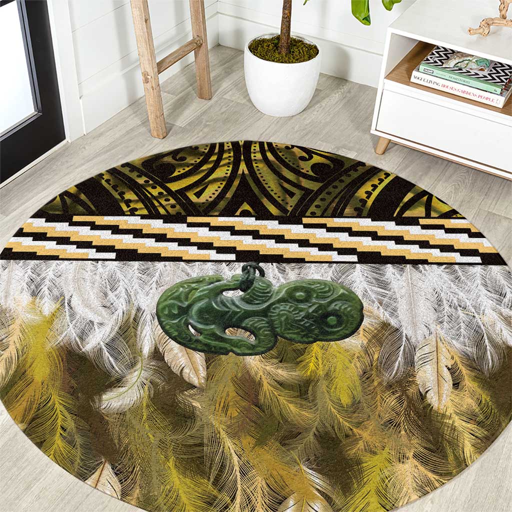 Yellow Traditional Cloak Aotearoa Round Carpet Maori Paua Shell Korowai Pattern LT14 Yellow - Polynesian Pride