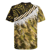 Yellow Traditional Cloak Aotearoa Rugby Jersey Maori Paua Shell Korowai Pattern