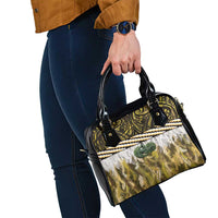 Yellow Traditional Cloak Aotearoa Shoulder Handbag Maori Paua Shell Korowai Pattern LT14 - Polynesian Pride