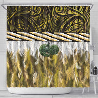 Yellow Traditional Cloak Aotearoa Shower Curtain Maori Paua Shell Korowai Pattern LT14 - Polynesian Pride