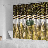 Yellow Traditional Cloak Aotearoa Shower Curtain Maori Paua Shell Korowai Pattern LT14 - Polynesian Pride