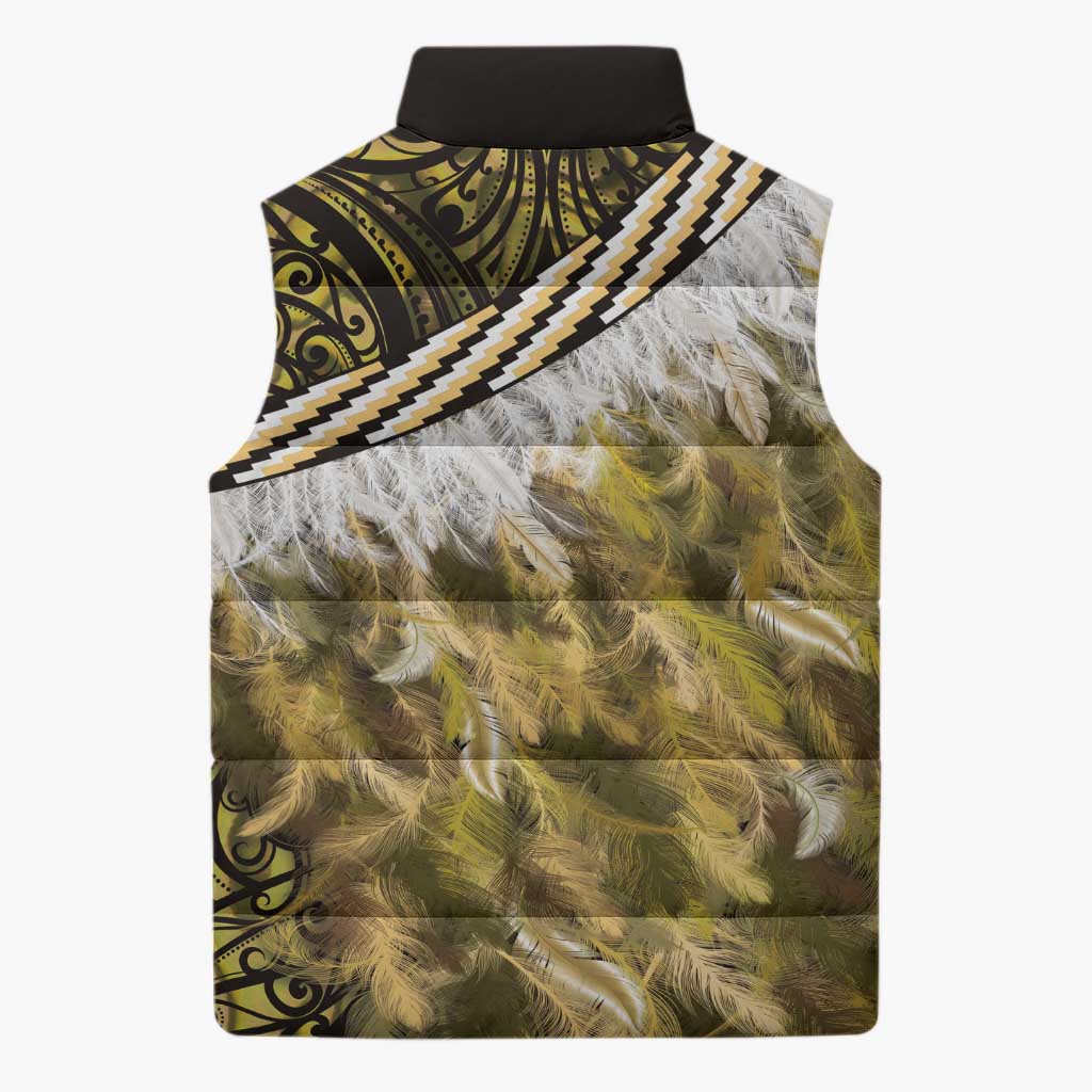Yellow Traditional Cloak Aotearoa Sleeveless Puffer Jacket Maori Paua Shell Korowai Pattern LT14 - Polynesian Pride