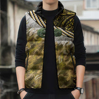 Yellow Traditional Cloak Aotearoa Sleeveless Puffer Jacket Maori Paua Shell Korowai Pattern LT14 - Polynesian Pride