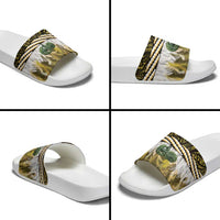 Yellow Traditional Cloak Aotearoa Slide Sandals Maori Paua Shell Korowai Pattern - Polynesian Pride