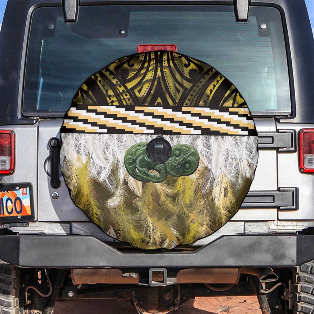 Yellow Traditional Cloak Aotearoa Spare Tire Cover Maori Paua Shell Korowai Pattern LT14 Yellow - Polynesian Pride