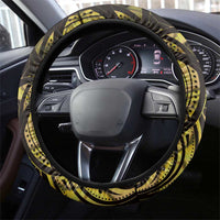 Yellow Traditional Cloak Aotearoa Steering Wheel Cover Maori Paua Shell Korowai Pattern