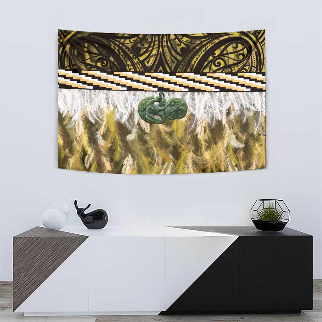 Yellow Traditional Cloak Aotearoa Tapestry Maori Paua Shell Korowai Pattern LT14 - Polynesian Pride
