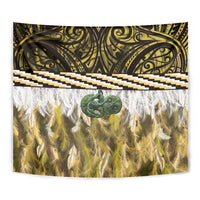 Yellow Traditional Cloak Aotearoa Tapestry Maori Paua Shell Korowai Pattern LT14 - Polynesian Pride
